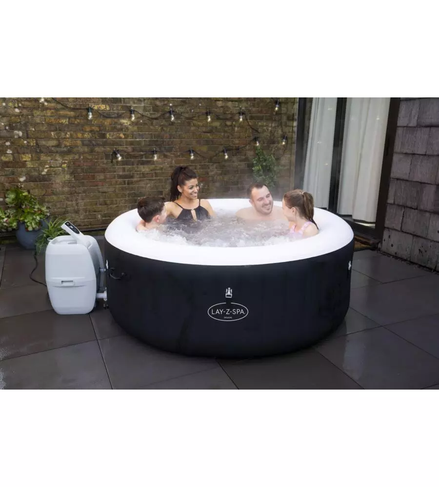 Piscina idromassaggio gonfiabile rotonda bestway "lay-z-spa miami airjet" 2/4 persone 180x180x66 cm con cartuccia, erogatore chemconnect e copertura gonfiabile - cod. 60001
